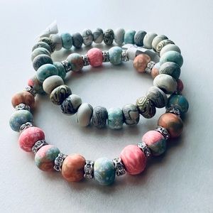 Viva Beads Chunky Silver Clay Handmade Set of Two Bracelets NWT